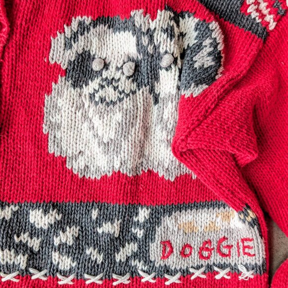 Vintage Cervelle Red Knit Doggie Cardigan Sweater medium - Picture 2 of 7